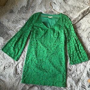 Trina Turk Green Lace overlay Bell Sleeve short sheath Shift Dress size S